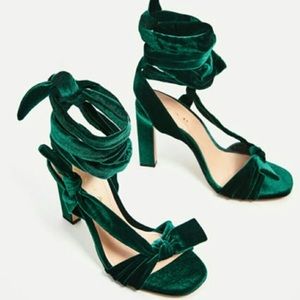 Zara Emerald Green Velvet Wrap Sandals